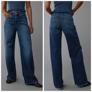 American Eagle Dreamy Drape Baggy Wide Leg Jeans 8 Super High Waist Dark Cloud